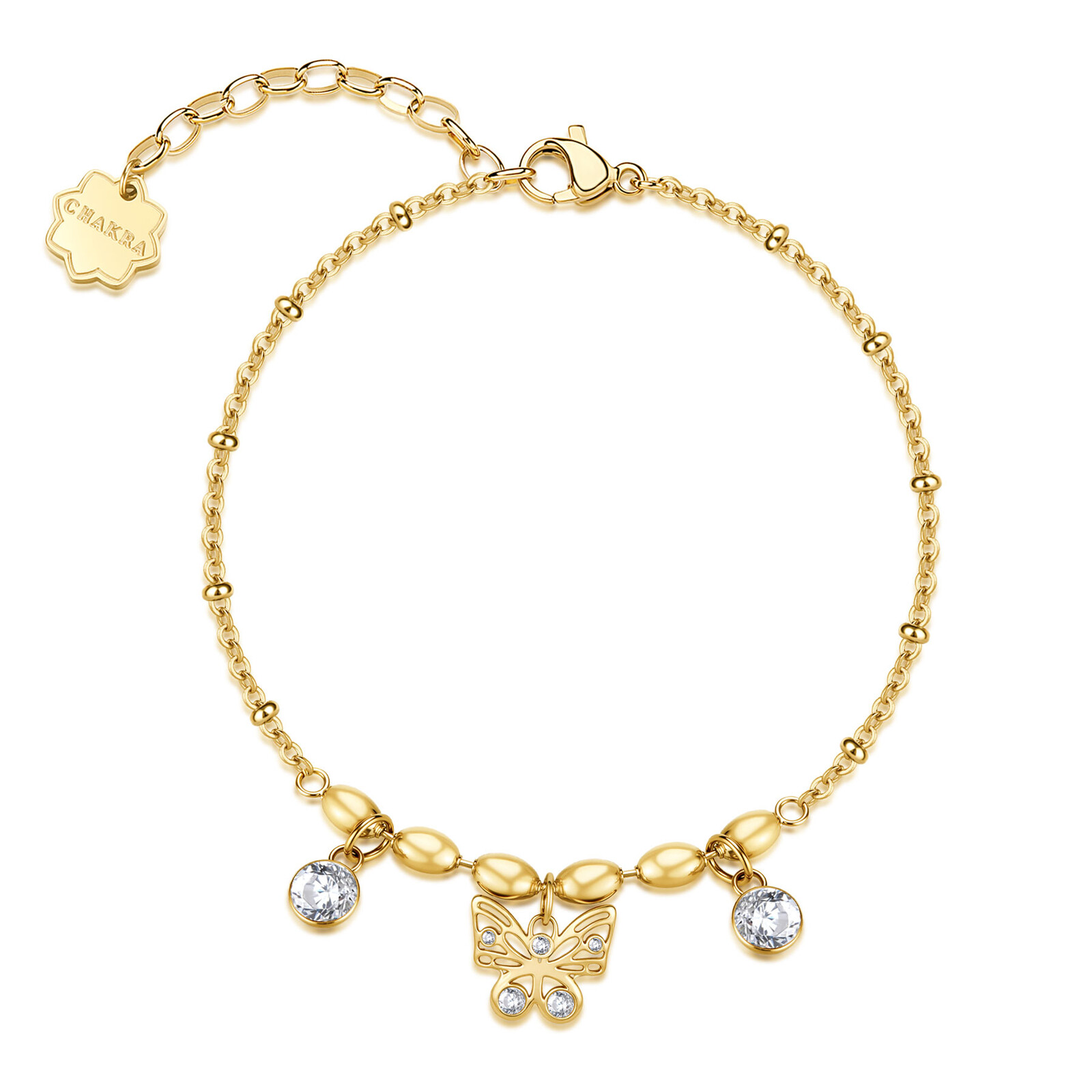 Brosway Pôvabný pozlátený náramok s príveskami Motýľ Chakra BHKB268