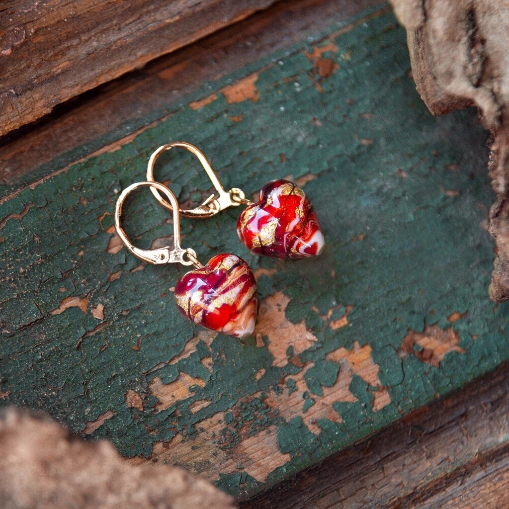 Lampglas Náušnice Cherry Heart s 24-karátovým zlatom v perle Lampglas ELH52/POZ