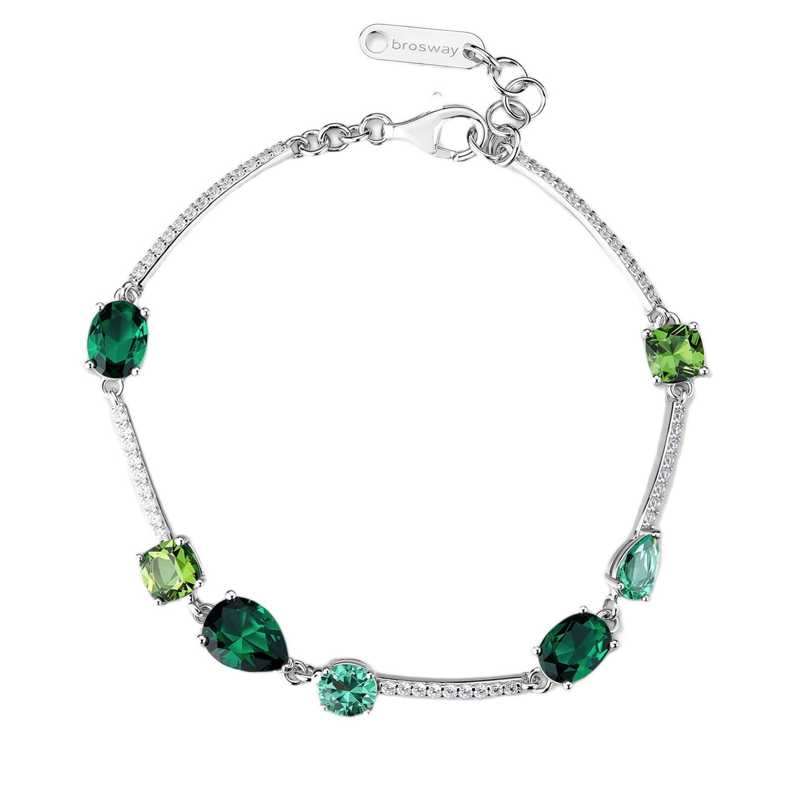 Brosway Strieborný náramok so zelenými kubickými zirkónmi Fancy Life Green FLG151