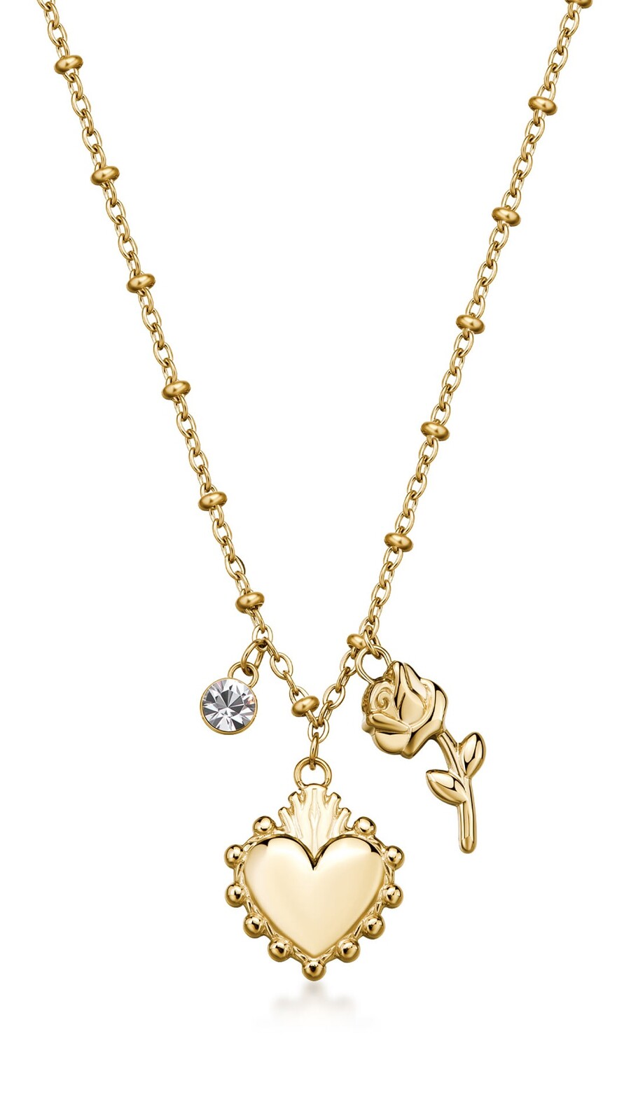 Brosway Krásny pozlátený náhrdelník Srdiečko s ružou Chakra BHKN182