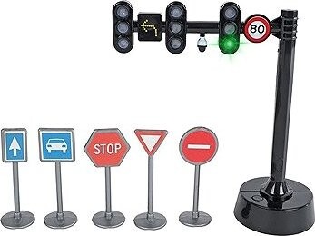 Mikrotrading Sada dopravních značek se semaforem 11,5 cm na baterie se světlem a zvukem