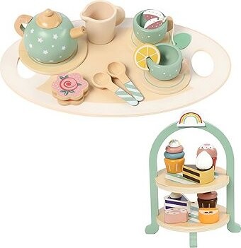 Kruzzel 26418 Drevená čajová sada s tortovým stojanom