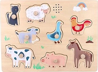 Adam Toys Dřevěné zábavné vkládací puzzle se zvukem Farma
