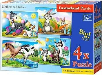CASTORLAND Puzzle Zvieracie mamičky s mláďatami 4 v 1 (8, 12, 15, 20 dielikov)