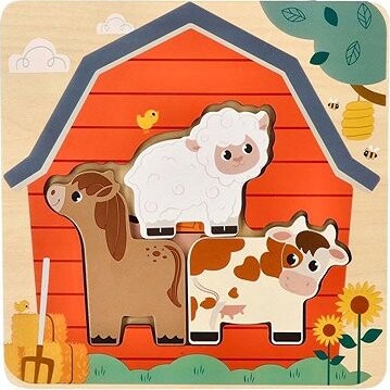Adam Toys Dřevěné vrstvené puzzle Farma, přírodní