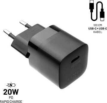 FIXED PD Rapid Charge Mini s USB-C výstupom a USB-C/USB-C káblom podpora PD 1 m 20 W čierna