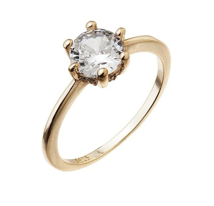 Evolution Group Pozlátený zásnubný prsteň s čírym zirkónom 15013.1 crystal 60 mm