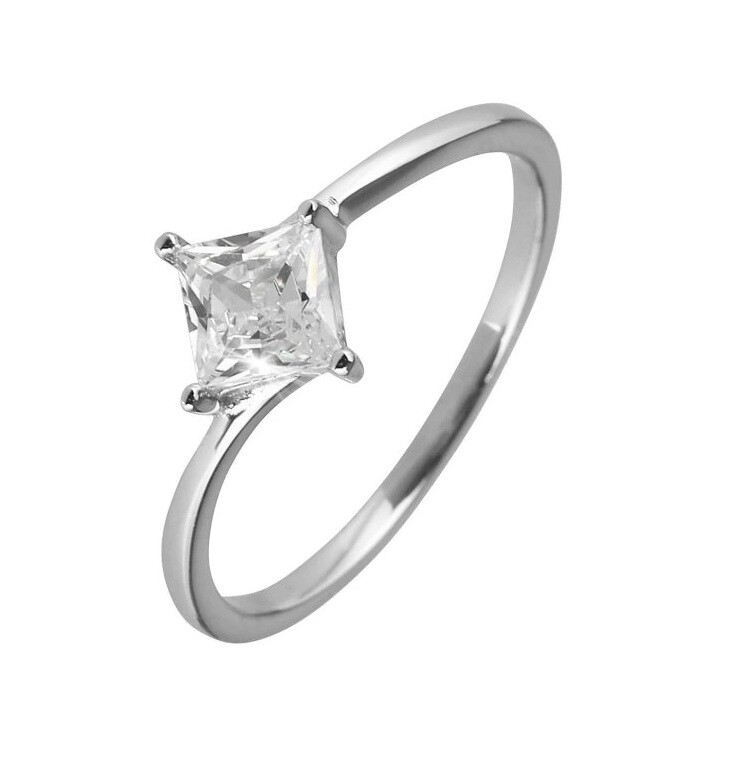 Evolution Group Strieborný prsteň so zirkónom Štvorec 15006.1 crystal 55 mm