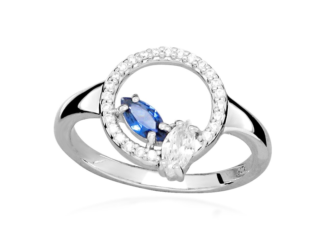 Silver Cat Strieborný prsteň so zirkónmi a syntetickým zafírom Colored stones SC628 52 mm