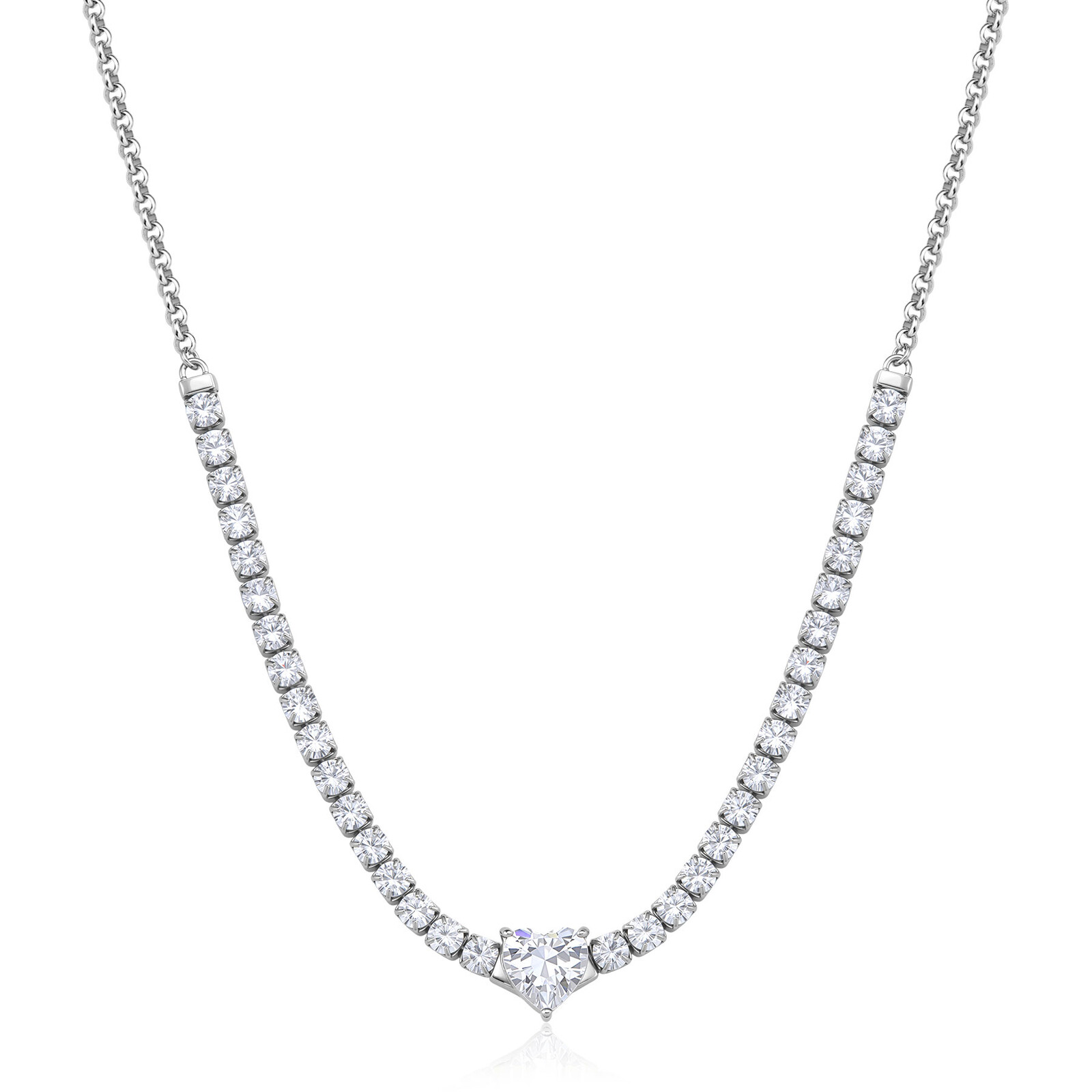 S'Agapõ Oceľový náhrdelník so zirkónmi Srdce Dazzly SDZ147