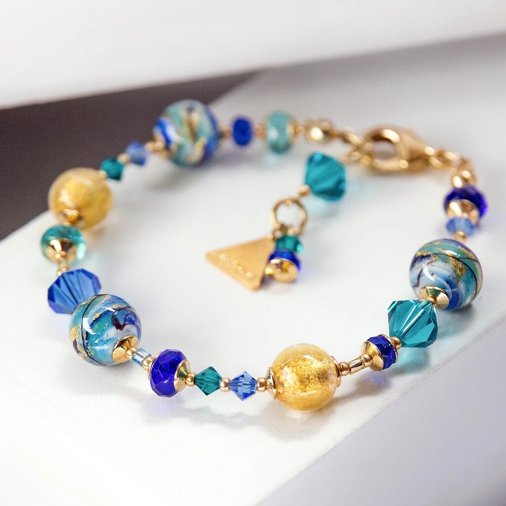 Lampglas Náramok Blue Capsule s 24-karátovým zlatom v perlách Lampglas BP6