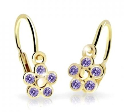 Cutie Jewellery Detské kvietkové náušnice zo žltého zlata C2744-10-X-1 fialová