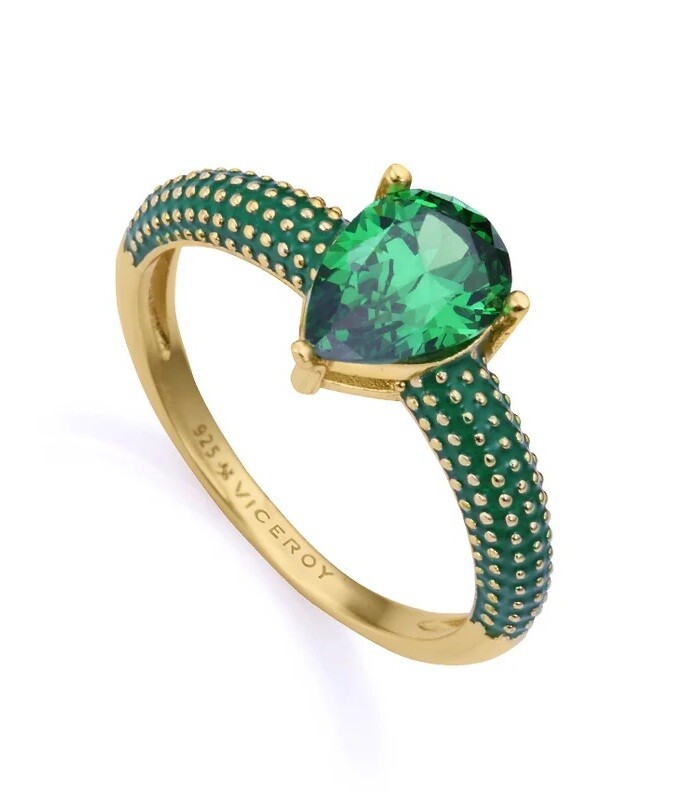 Viceroy Prekrásny pozlátený prsteň so zeleným zirkónom 15122A0 59 mm