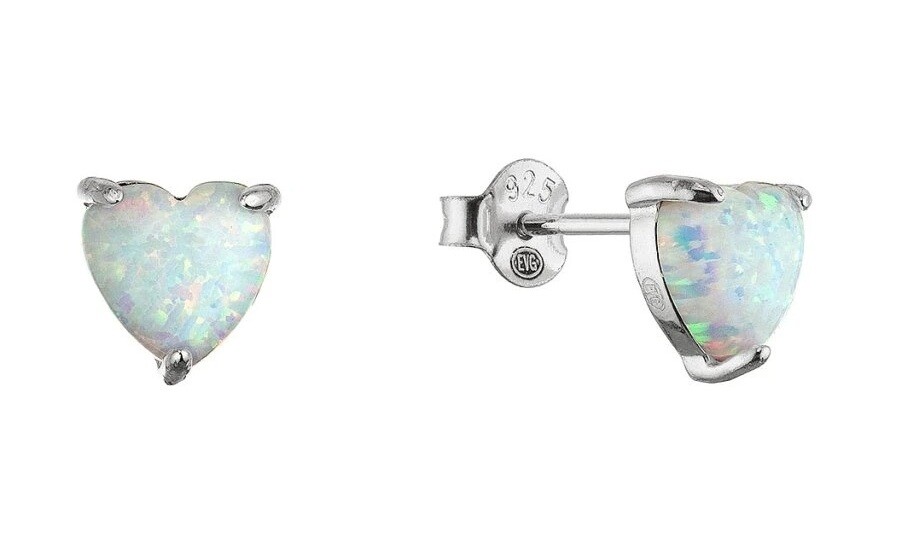 Evolution Group Strieborné náušnice so syntetickými opálmi Srdiečka 11691.1