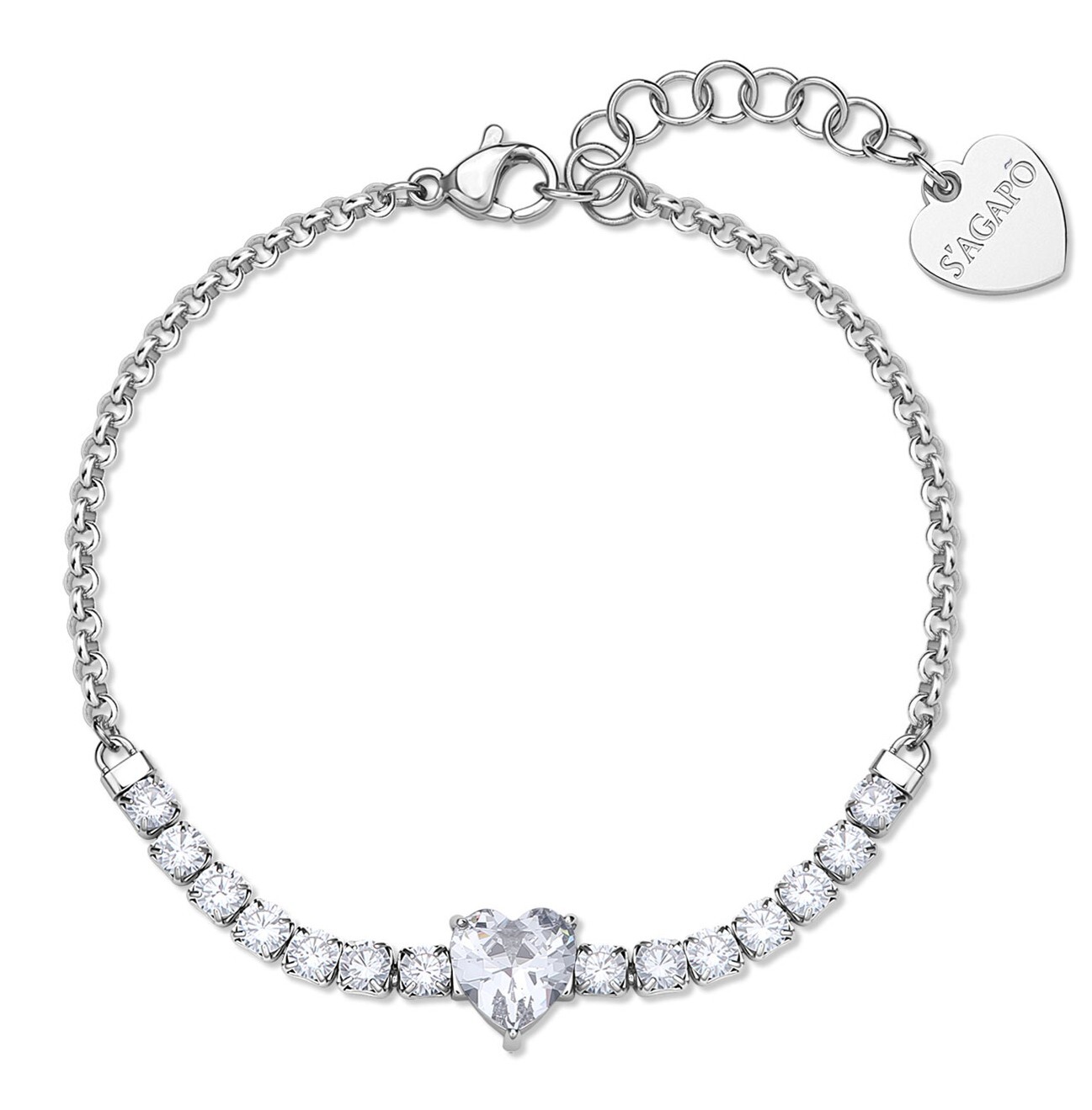 S'Agapõ Oceľový náramok s iskrivým srdcom Dazzly SDZ151