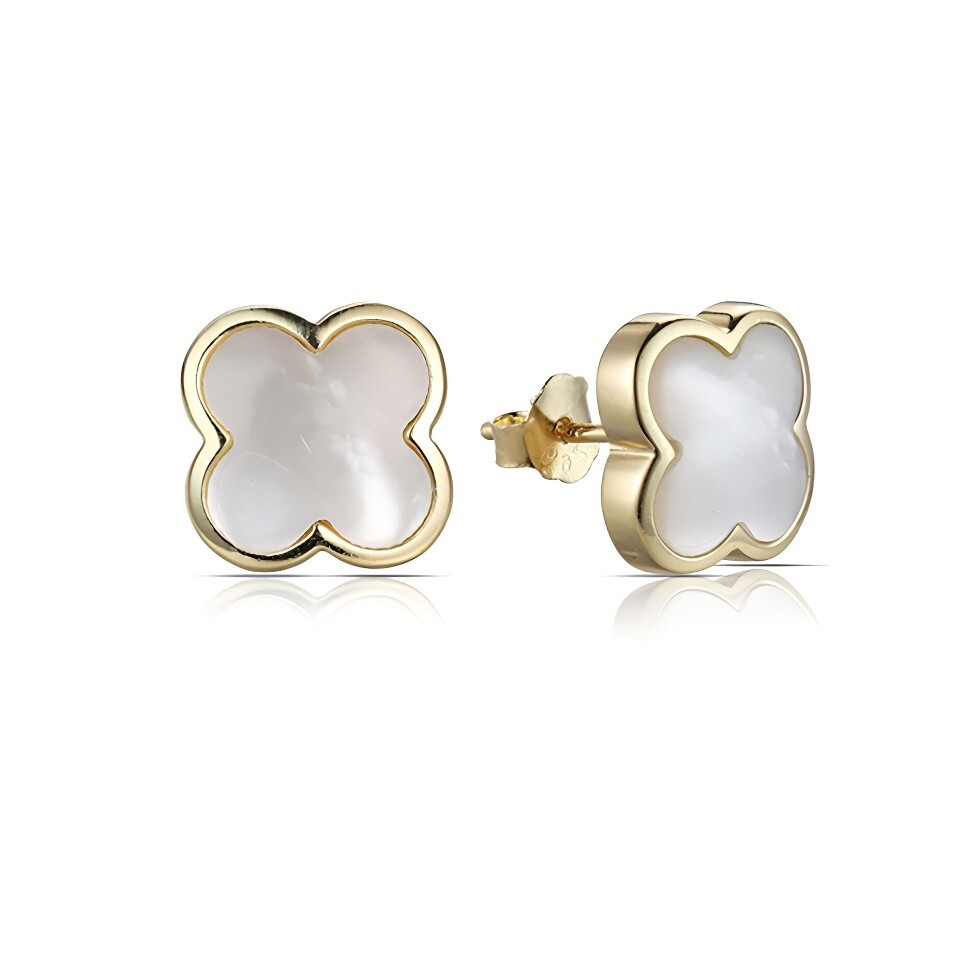 MOISS Pozlátené náušnice s perleťou Štvorlístok E0002804