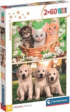 CLEMENTONI Puzzle Chlpatí súrodenci 2× 60 dielikov