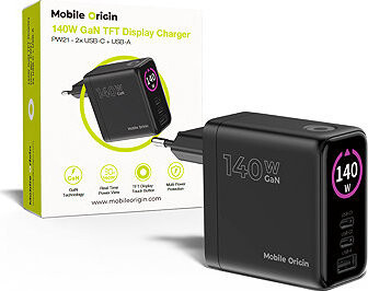 Mobile Origin 140 W GaN Display Charger PW21 – 2× USB-C + USB-A
