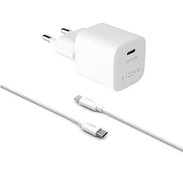FIXED PD Rapid Charge Mini s USB-C výstupom a USB-C/USB-C káblom podpora PD 30 W biela