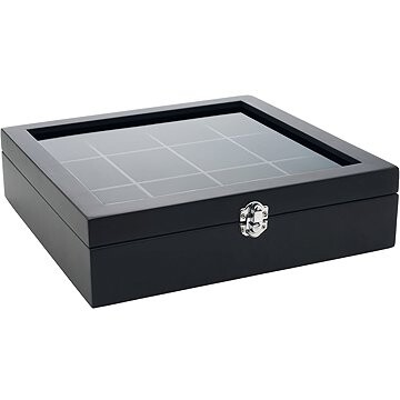 BREDEMEIJER Bambusová čajová krabička, 12 přihrádek, průhledné víko, výška 78 mm, černá