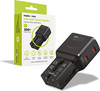 Mobile Origin GaN 45W Travel Adapter, EU/US/UK/AU PW26 Black