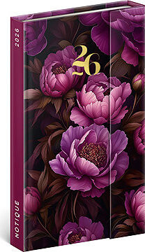 NOTIQUE týždenný magnetický Fialové kvety 2026, 13 × 21 cm