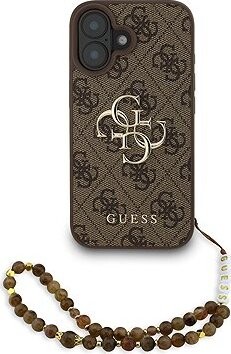 Guess PU 4G Metal Logo Strap Zadný Kryt pre iPhone 16 Brown