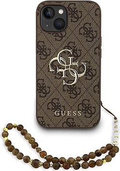Guess PU 4G Metal Logo Strap Zadný Kryt pre iPhone 15 Brown