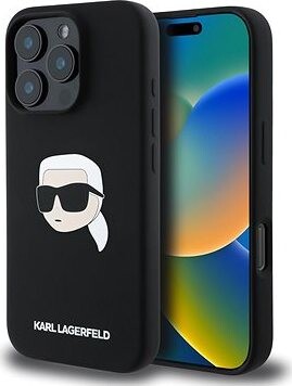 Karl Lagerfeld Liquid Silicone Karl Head MagSafe Zadný Kryt pre iPhone 16 Pro Max Black