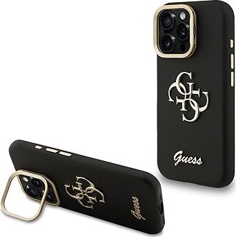 Guess PU Grained 4G Logo Stand Camera Frame Zadný Kryt na iPhone 15 Pro Max Black