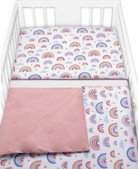 Baby Nellys Bavlnené obliečky do postieľky 2D Dúha, pastelové s potlačou, púdrové, 120 × 90 cm