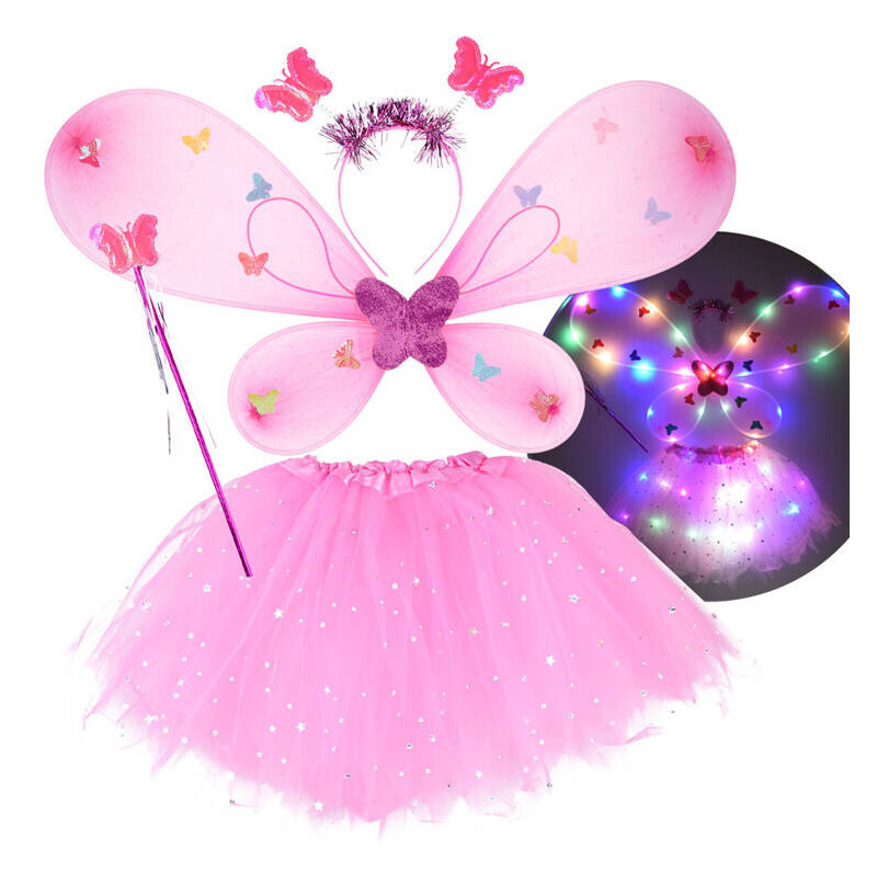 ZA4805 JR Detský karnevalový kostým - Víla s krídlami motýľa a sukňou s LED svetlom
