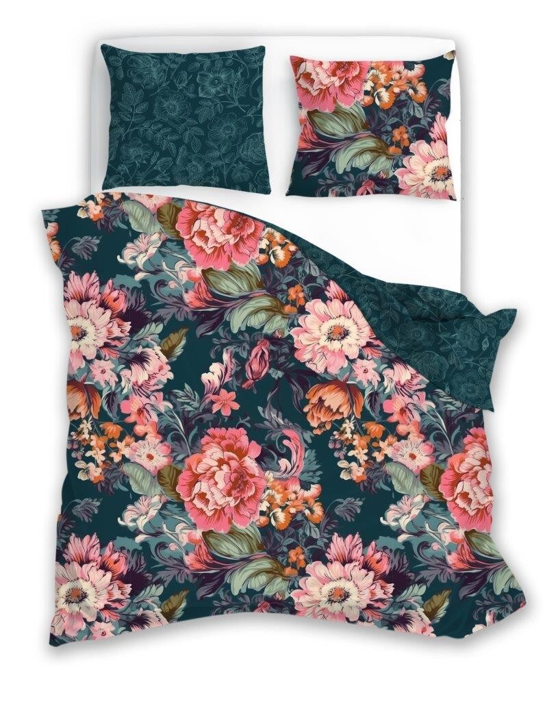 Bavlněné povlečení Flovery 006 220x200 cm +2x 70x80 cm tyrkysové/vícebarevné