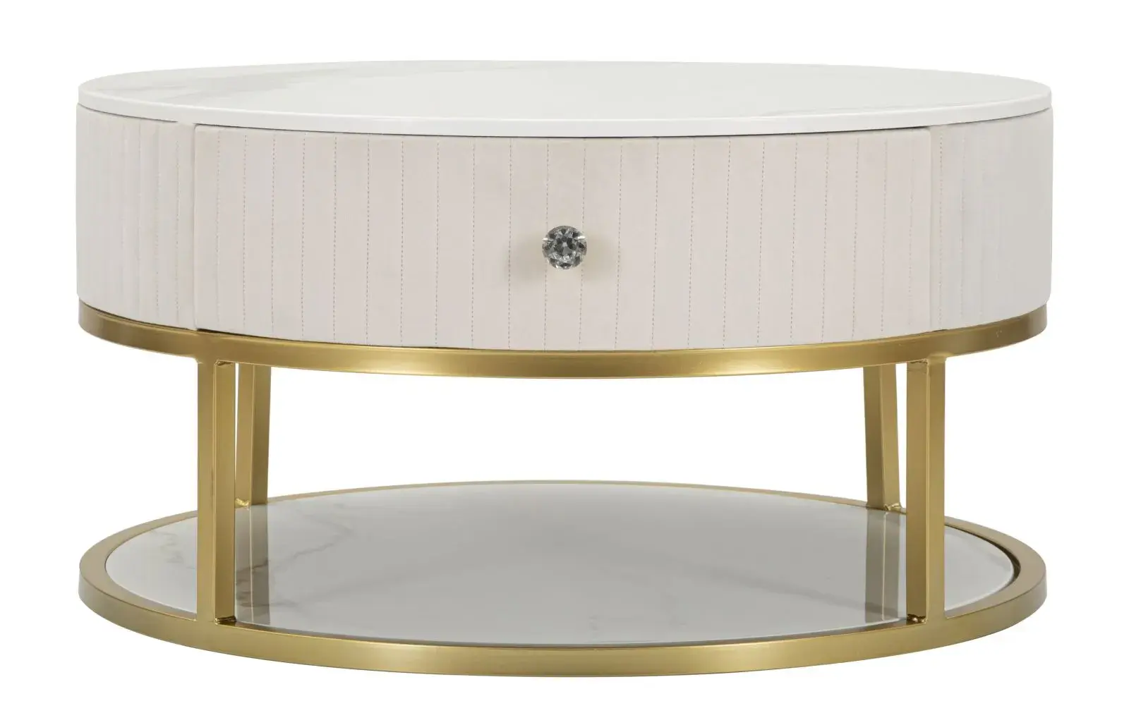 Konferenční stolek Montpellier 75 cm se zásuvkami zlatý/krémový/mramor