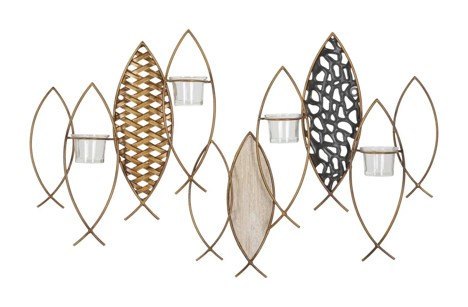 Kovový nástěnný svícen Fish zlatý