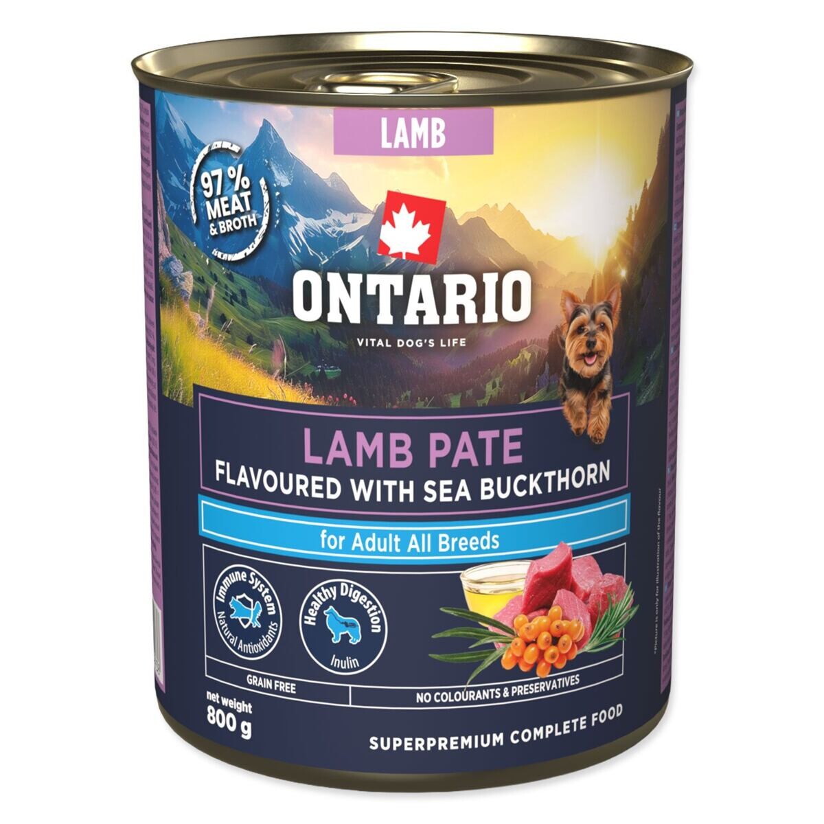 Konzerva Ontario Adult jehněčí pate s příchutí rakytníku 800g