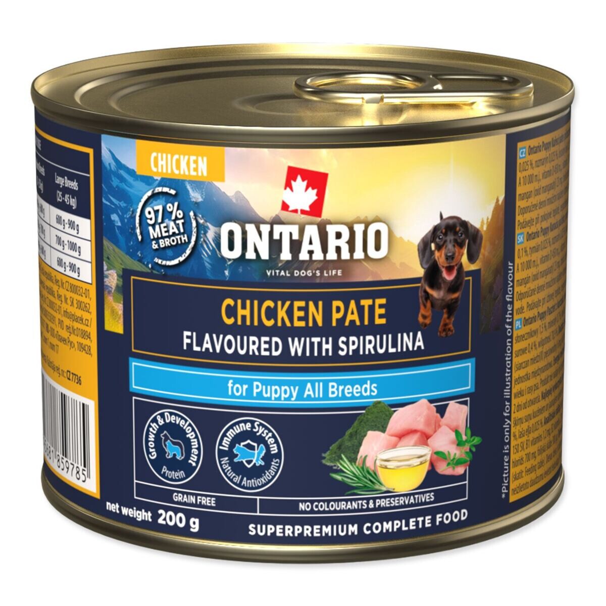 Konzerva Ontario Puppy kuřecí pate s příchutí spiruliny 200g