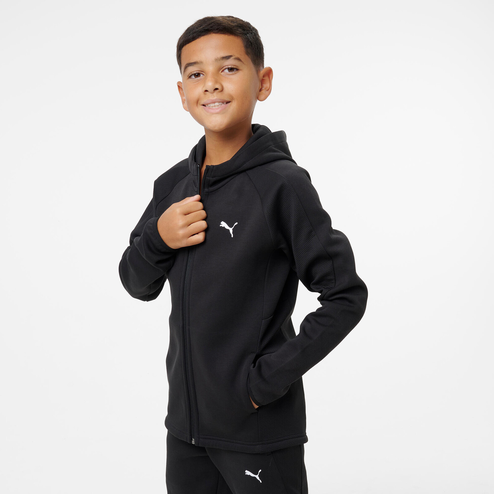 PUMA detská bunda na zips s kapucňou unisex čierna
