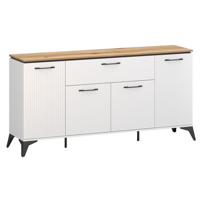 KONDELA Velis 4D1S štvordverová komoda so zásuvkou biela / dub evoke