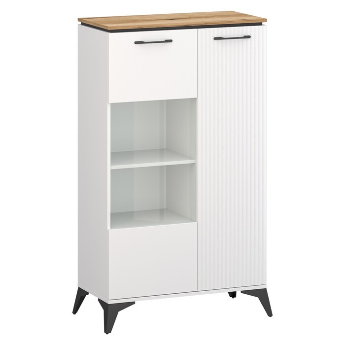 KONDELA Velis 1D1W nízka vitrína biela / dub evoke