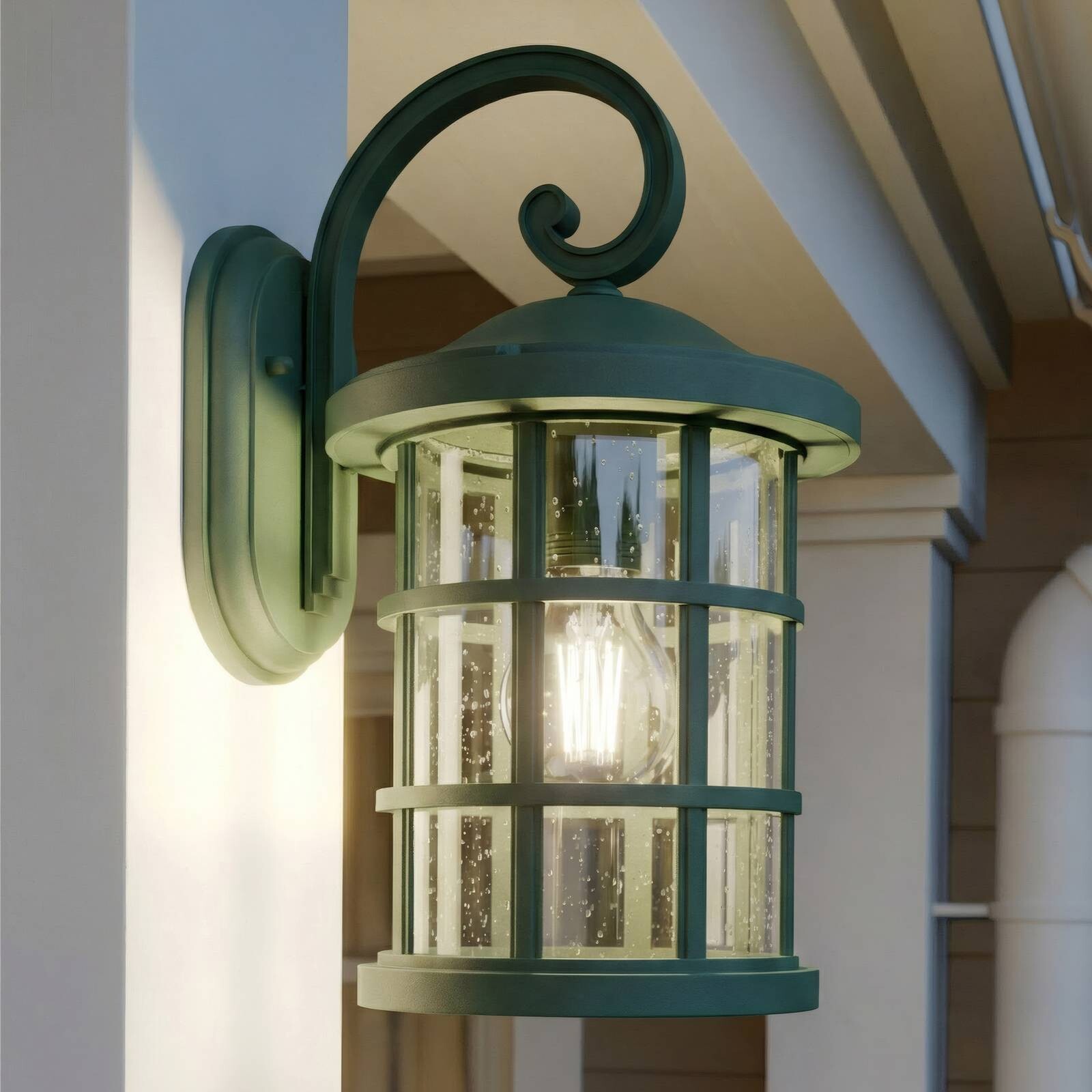 Lindby vonkajšie nástenné svietidlo Ankea, zelená, výška 37 cm, IP23, E27