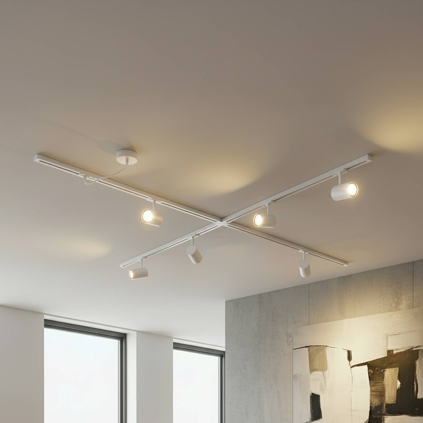 Lindby lištový systém Linaro, GU10, 6-pl., biely, tvar X