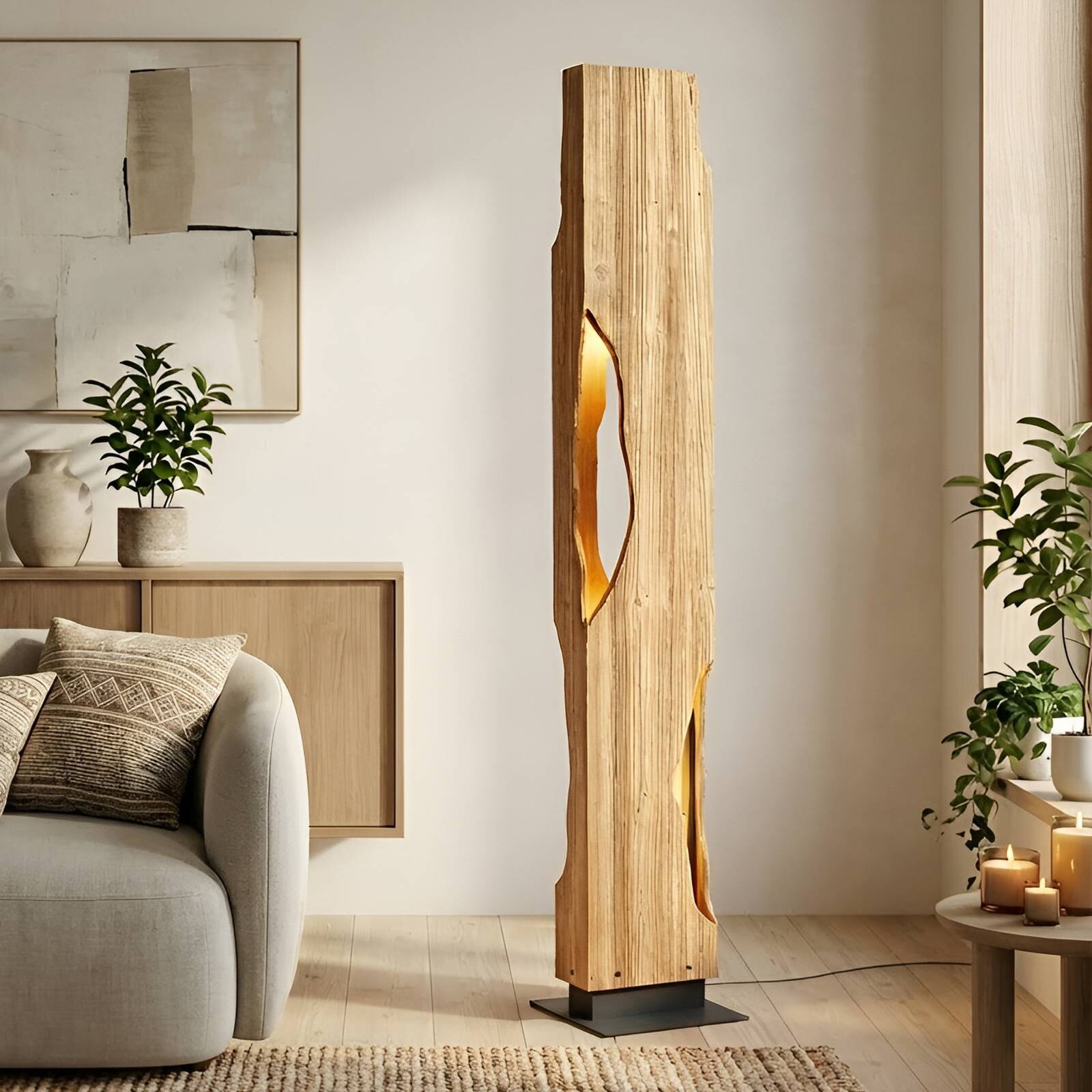 Lucande stojacia lampa Tarry, drevo, výška 137 cm, 4 x E27