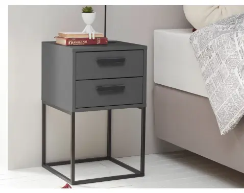 Nočný stolík s 2 zásuvkami Suna, grafitový%
