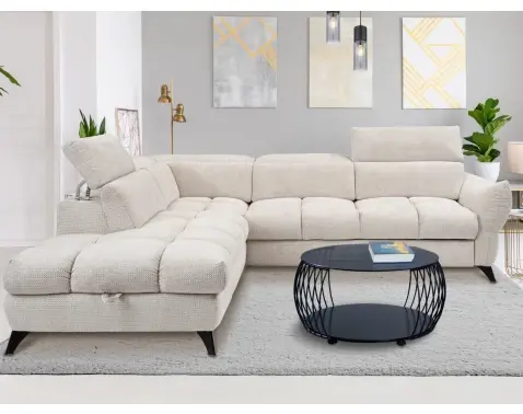 Rohová sedačka Fubu, šedo-krémová štruktúrovaná látka, ľavý roh%