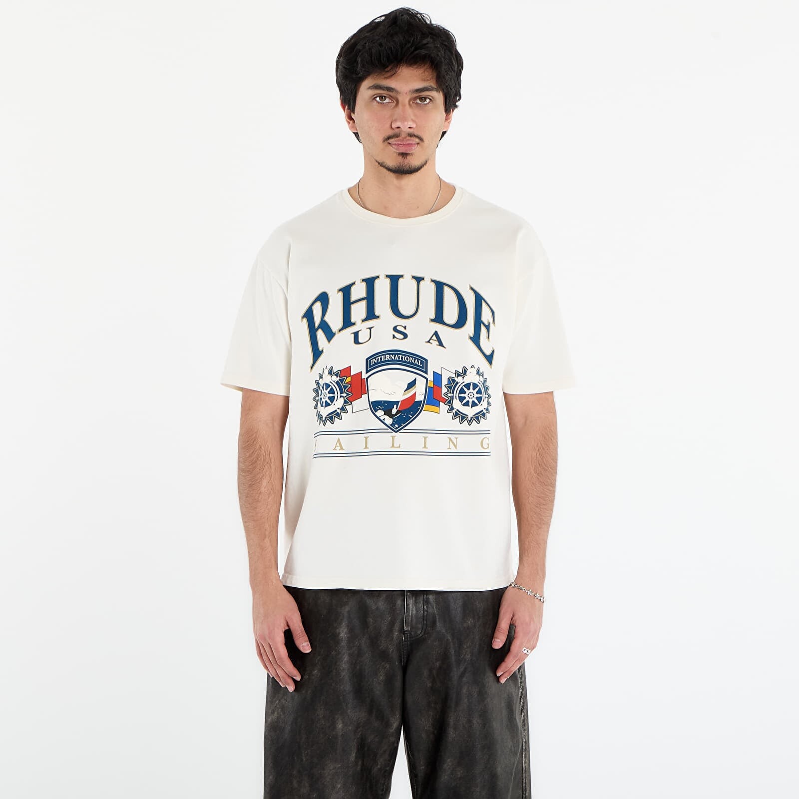 Tričko Rhude Usa Sailing Icon Tee Vintage White/ Black L