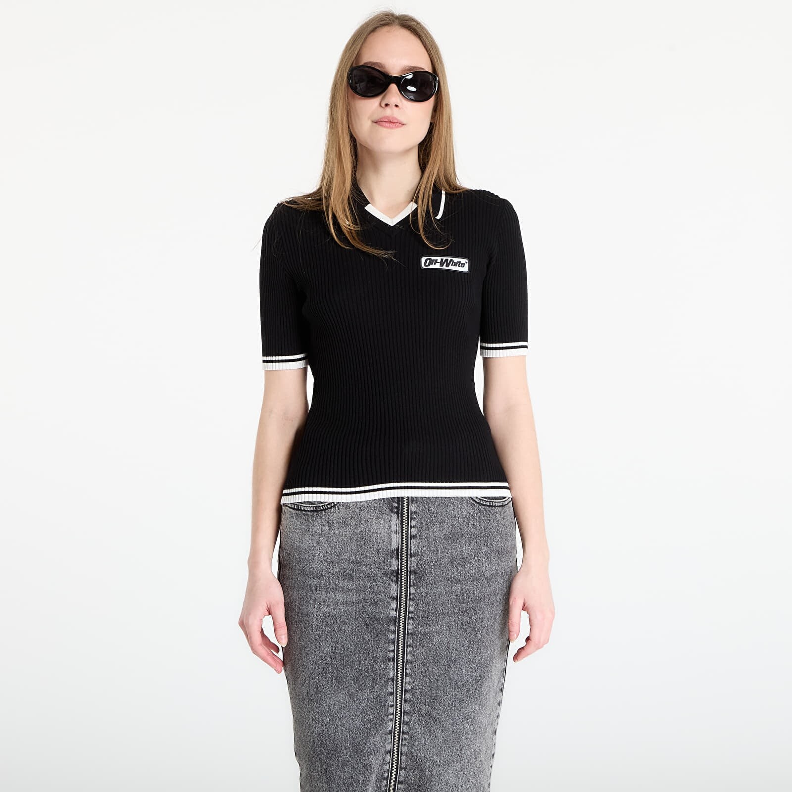 Tričko Off-White Rib Viscose Knit S/S Polo Black L