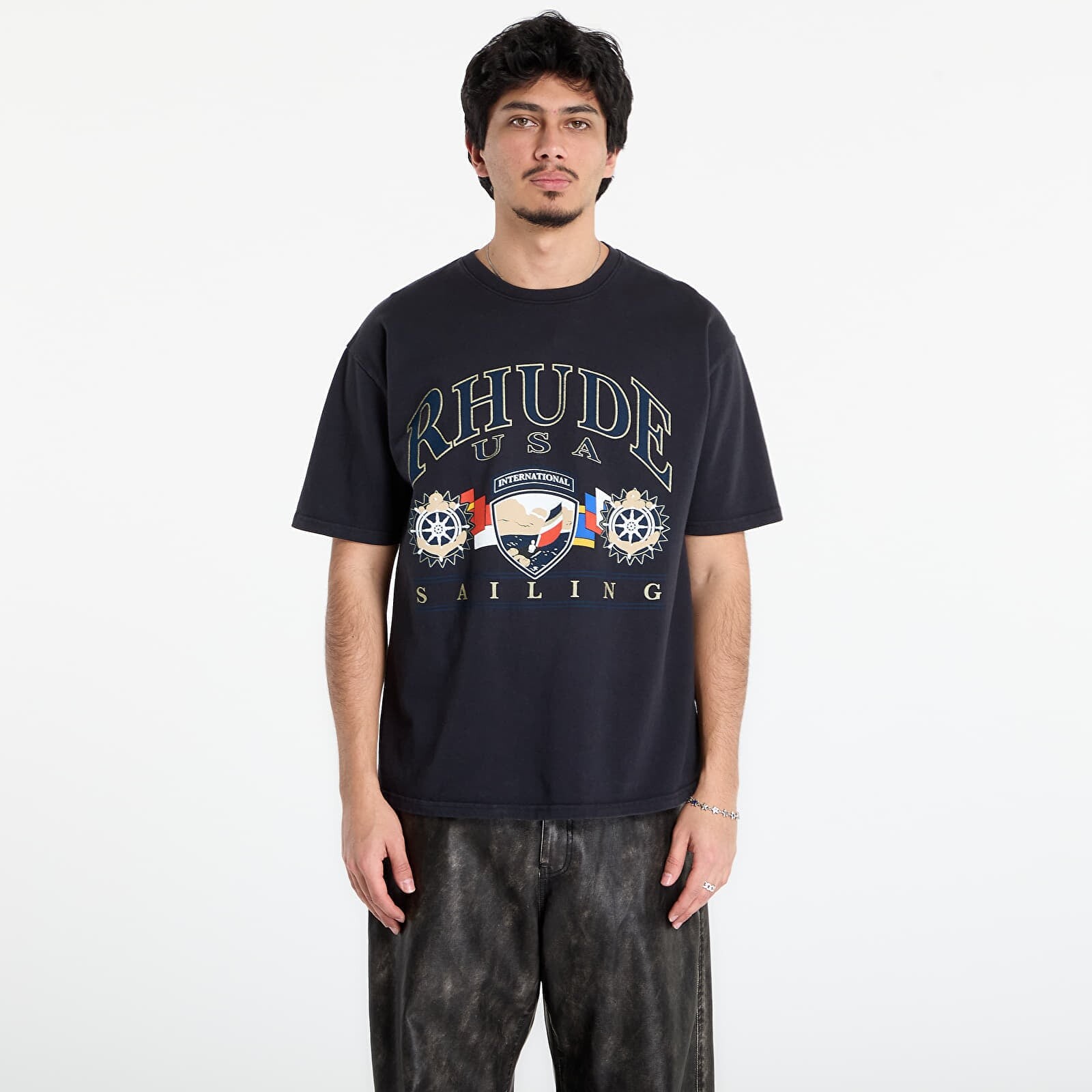 Tričko Rhude Usa Sailing Icon Tee Vintage Black/ White XXL