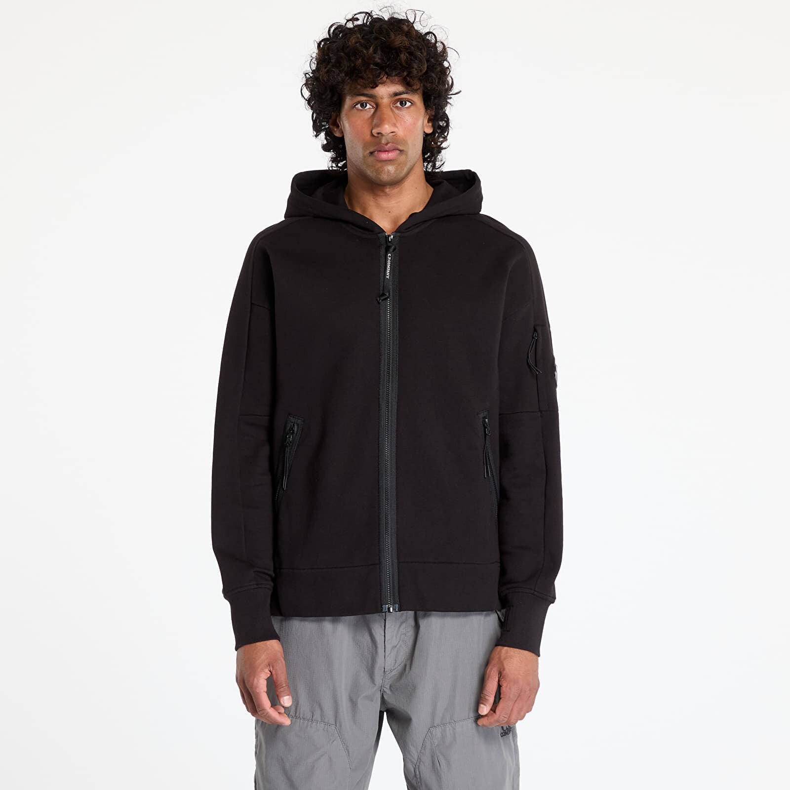 Mikina C.P. Company Diagonal Raised Fleece Full Zip Hooded Sweatshirt Black XL