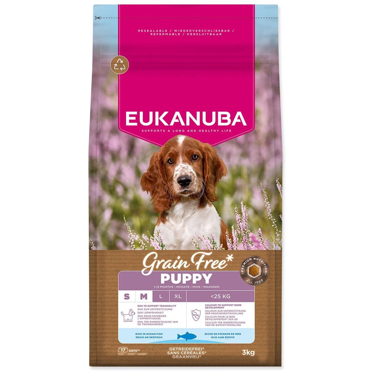Eukanuba Grain Free Puppy Small & Medium Breed morské ryby - 3 kg